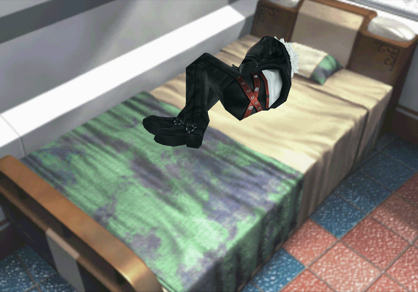 Squall liegt in Embryonalstellung zusammengekauert auf seinem Bett.