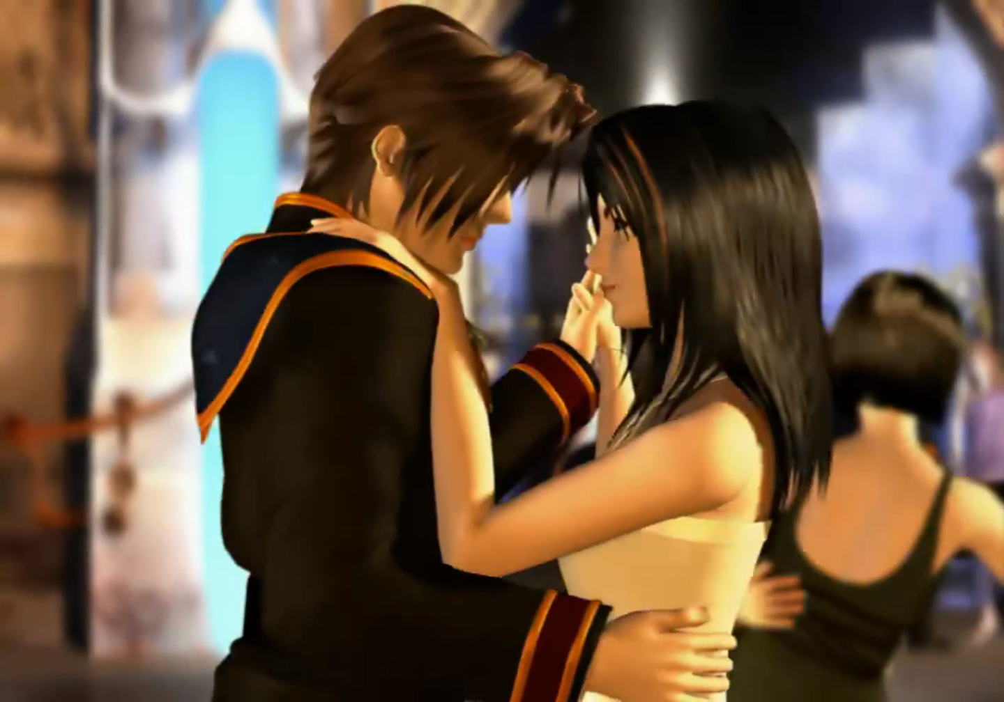 Squall und Rinoa tanzen Waltzer auf einer Abschlussfeier.