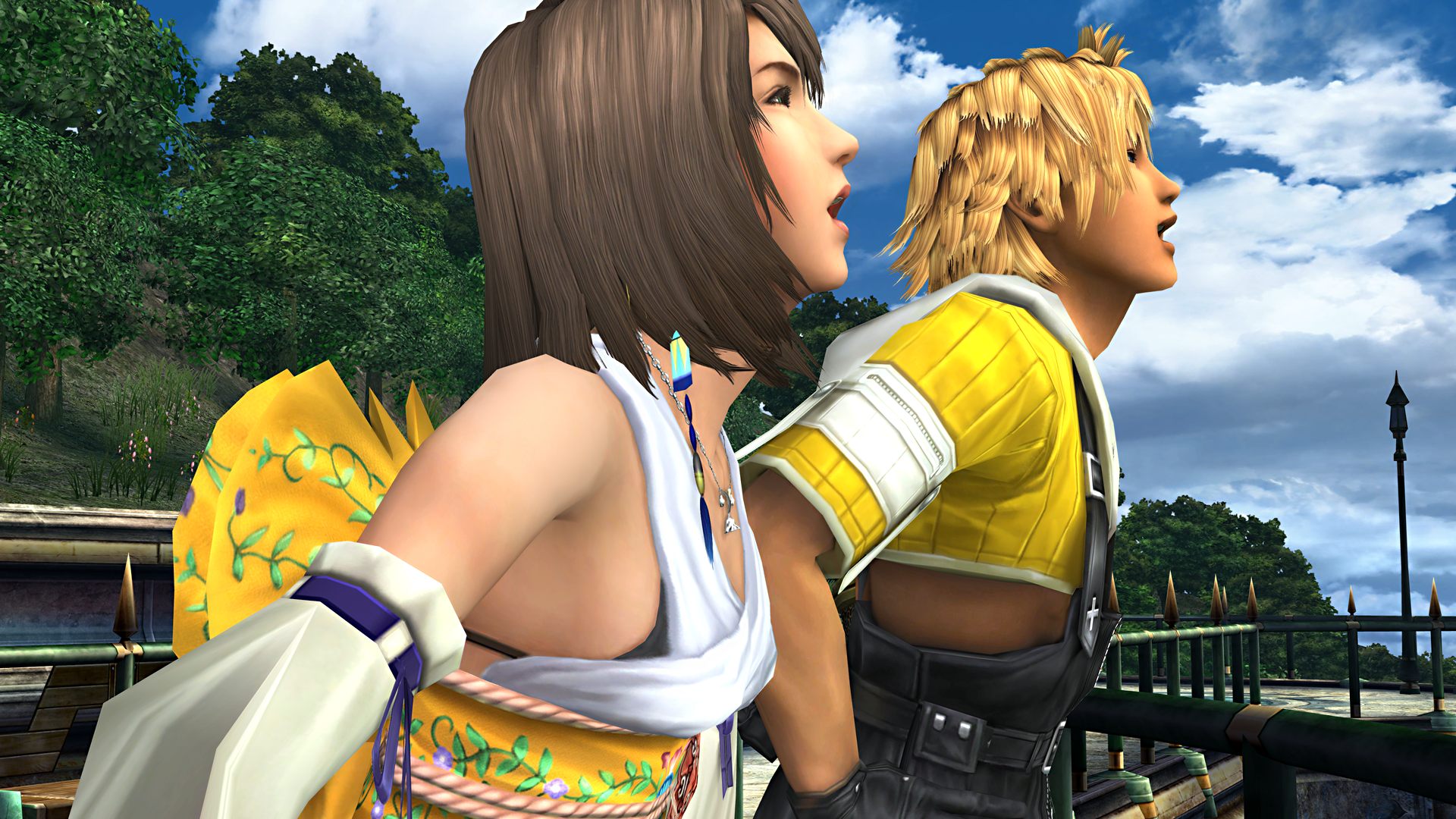 Yuna und Tidus lachen zusammen.